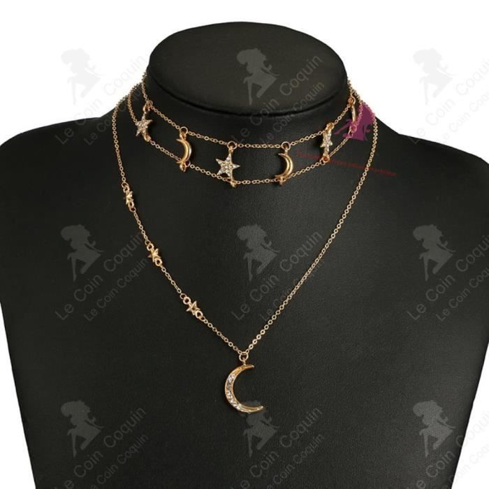 Collier Pendentif Lune Et étoile - Acier Inoxydable Doré, Zircon - Neuf Avec étiquettes, Pour Femme/fille