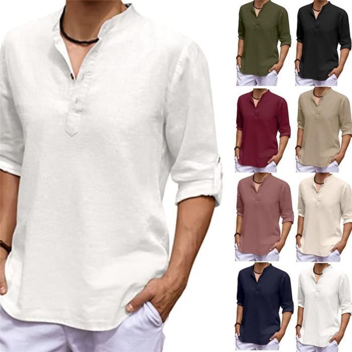 Chemise Lin Homme Chemise Homme Chemise sans Repassage Chemisette Homme Manche Courte Running Shirt Cycliste Confortable Mode Coupe Kaki Cdiscount Pret a Porter