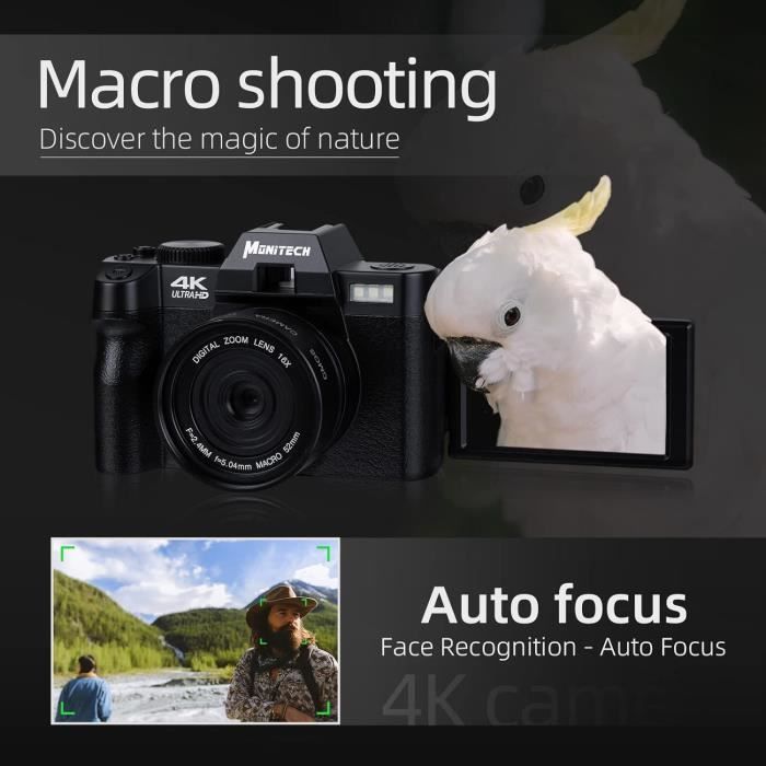 Appareil Photo Numérique Vmotal 4K 48MP - Double Objectif, WiFi, Carte SD 32GB Incluse