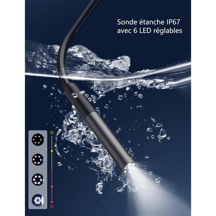 Endoscope IP68 étanche 5 M - Double Objectif 1920P, 8+1 LEDs | Pour Smartphone Android/iOS, Inspection Plomberie, Mécanique