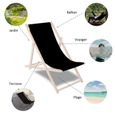 Transat de Jardin - SPRINGOS - Chaise longue pliante en bois de plage - Réglable en 3 positions - Vert/Blanc-3