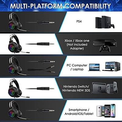 Casque de jeu PS4 stéréo filaire 3,5 mm avec rétroéclairage arc-en-ciel RVB  et microphone à réduction de bruit - Cdiscount Informatique