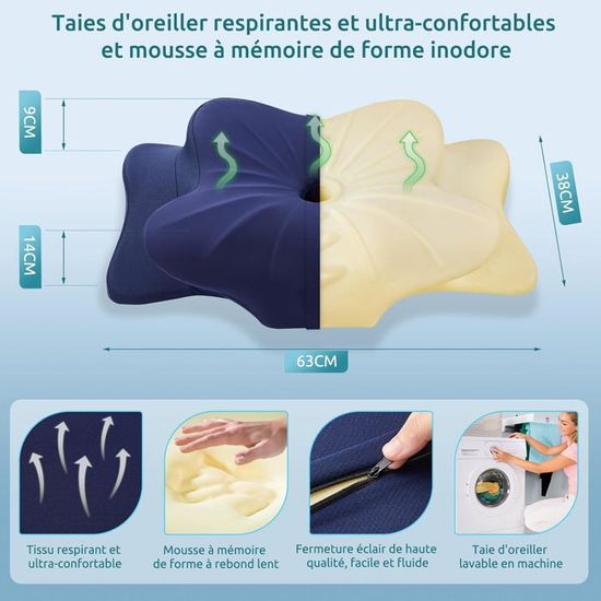DONAMA Oreiller cervical pour dormir, oreillers ergonomiques en mousse à mémoire de forme avec