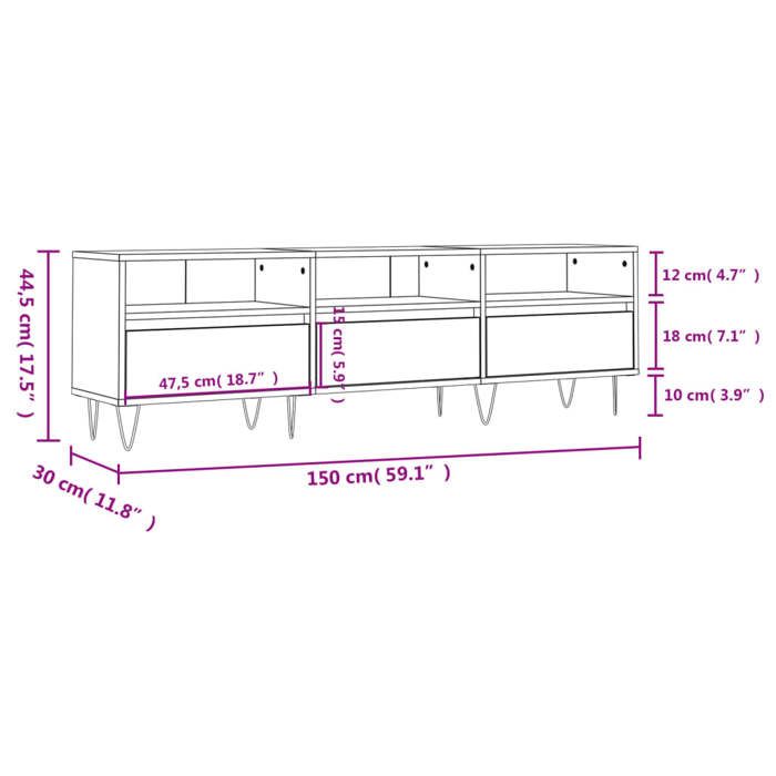 Meuble TV Noir 150x30x50 cm Bois d'ingénierie | Leroy Merlin