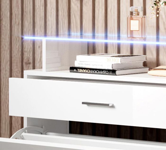 Rangement Entrée étagères Réglables Blanc Doré Meuble à Chaussures HOOBRO Avec Tiroir - Rangement Entrée, Couloir Ou Salon Rangement Chaussures Entrée