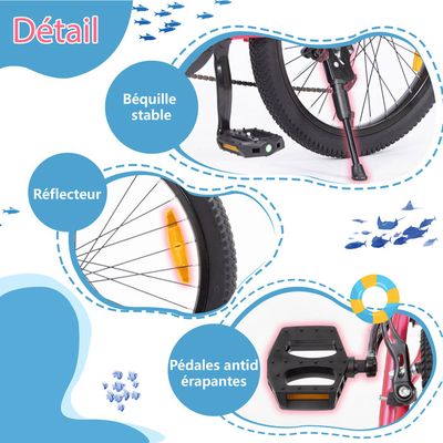 VTT Enfant 20 Pouces – Cadre Acier Carbone, Double Frein, Porte-gobelet, Boussole Cloche, Rouge Vif