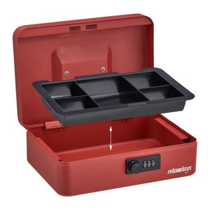 Caisse à Monnaie Verrouillable En Acier – Avec 2 Clés Et Insert à Pièces Amovible – Rouge – 24x18x9 Cm - 2