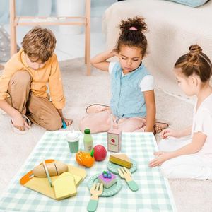 BUYGER Jeu De Cuisine En Bois Fruits & Légumes à Découper – Marchande Avec Comptoir, Couteau, Argent & Sac – Cadeau Éducatif 2-5 Ans