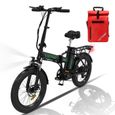 HITWAY Vélo électrique Pliable 20" E-Bike Noir-Vert - Batterie 36V - 11,2Ah - Ecran LCD+HITWAY Sac Rouge-0