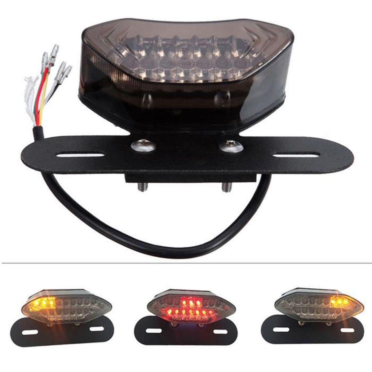 Yctze Feu Arrière LED Moto Avec Support Plaque Immatriculation – Feu Stop Clignotant Rouge/Bleu, Universel Dirt Bike & Scooter
