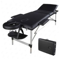 Table de Massage en style pliant à 3 sections en Cuir et aluminium 185 x 60 x 81cm NOIR