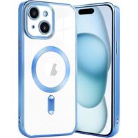 Coque MagSafe pour iPhone 15 plus avec Bords Chromés et Caméra Protégée bleu