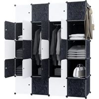 NAIZY Garde-robe penderie Système d'étagères DIY noir et blanc en plastique avec porte (20 cubes, avec 2 tringles à vêtements)