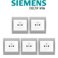 Siemens - Lot de 5 Prise 2P+T Blanc Delta Iris + Plaque basic Silver