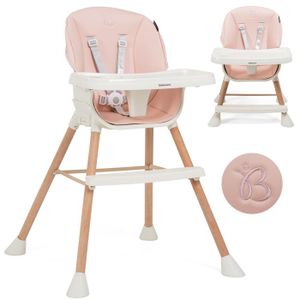 CHAISE HAUTE  Bebelissimo - Chaise haute bébé 5 en 1 - Evolutive - Réglable - bois de Hêtre - PVC cuir - rose - BZ -511 - new design
