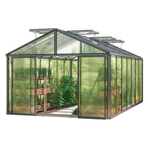 Mini serre de jardin en polycarbonate cadre en bois 3 niveaux dim. 70,5L x  42l x 132H cm double porte aérations réglables gris - Équipement potager -  Aménagement de jardin - Jardin