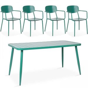 Ensemble table et chaise de jardin Ensemble table rectangulaire OVIALA - Vert olive - Pour 6 personnes - Aluminium résistant