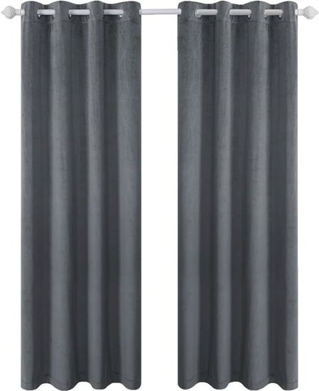 Rideaux Velours Occultants 140x300cm - Lot De 2 - Isolation Thermique Et Phonique - Bleu Foncé