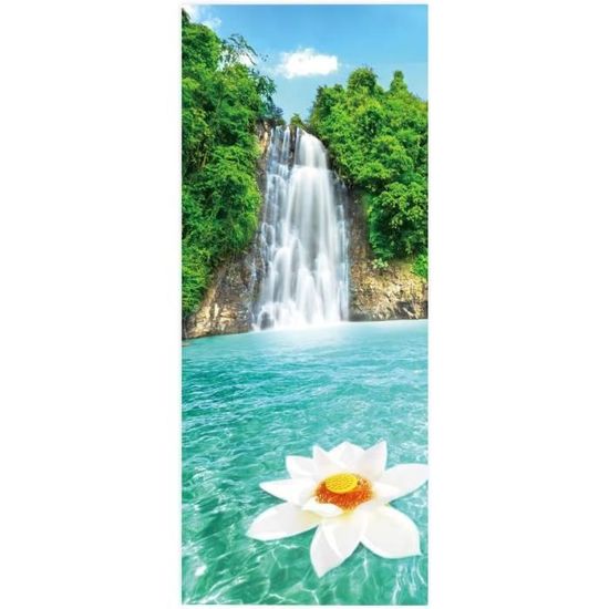 Sticker Porte Trompe-l'œil Hawaii - Vue Sur La Mer, 85x215 Cm, PVC Amovible, Décoration Murale Facile