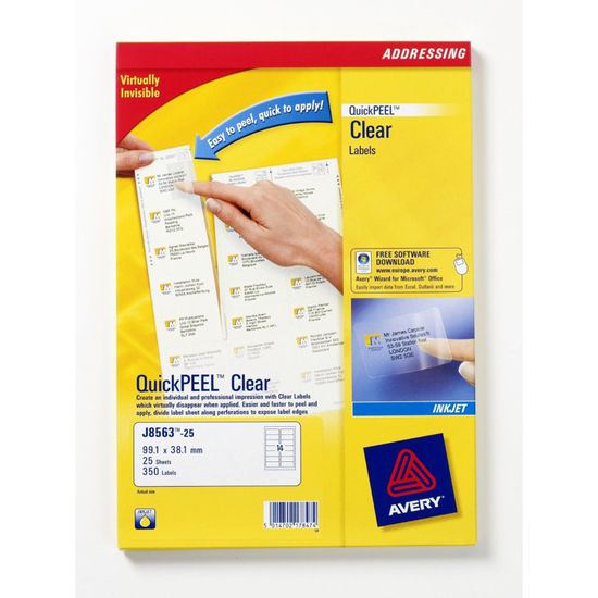 Étiquettes Transparentes Avery J8563-10 - 99.1x38.1mm Pour Imprimante Jet D'Encre - Adhésives Discrètes