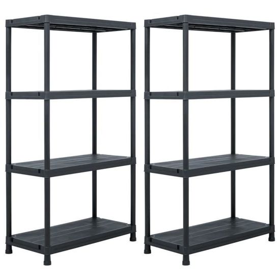 2 Étagères De Rangement 4 Niveaux En Plastique - Charge Max 100kg, Dimensions 60x30x138cm | Modulables Et Faciles à Assembler
