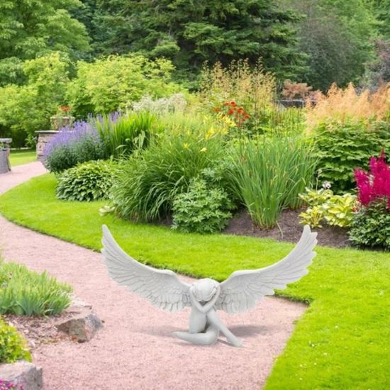 Statue Ange Priant Solaire Avec LED - Décoration Jardin Extérieur Résine - HUIKUANGEU