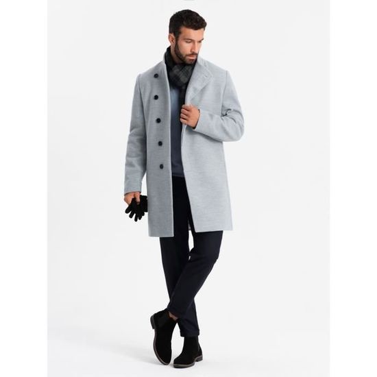 Manteau Long et Ajusté Ombre Pour Homme Gris