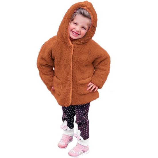 Manteau Fille Fourrure Artificielle - Blouson Chaud Doux Manches Longues, Hiver, Unisexe Enfant