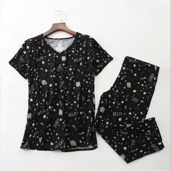 Ensembles de Pyjama Femme Grande Taille 2 Pièce Coton Ete à Manches