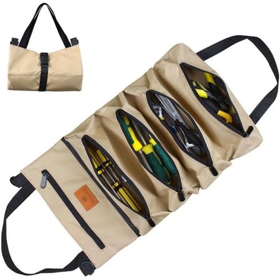 Sac à Roulettes Pour Outils En Toile Cirée - Grand Rouleau Pratique Pour Clés Et Accessoires, Modèle Kaki Robuste