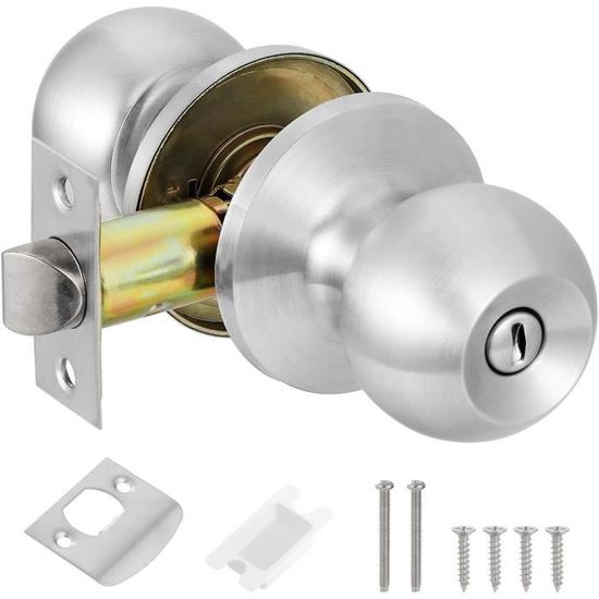 Bouton De Porte Avec Serrure Et Clé - Modèle Rond MS0016, Acier Inoxydable | Couleur Noir/argent, Livré Complet