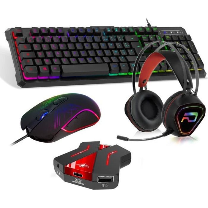 Pack clavier souris et casque Advance GTA230 - Rétro éclairé RGB pour Xbox one / PS4 / Switch - avec convertisseur