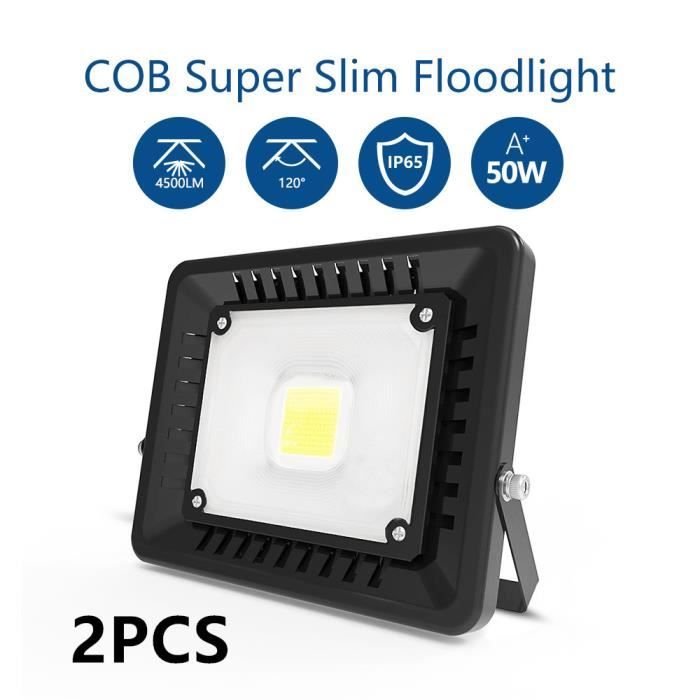 2X Anten®50W Projecteur LED IP65 Étanche Ultra-Mince Spot LED Léger Puissant pour Intérieur et Extérieur Blanc Froid 6000K (Noir)