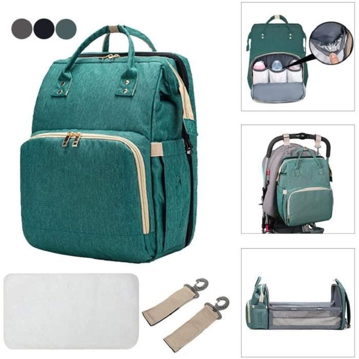 Sac de Voyage Polyvalent pour bébé Sac à Couches Convertible pour bébé 4 en 1 Lit de bébé Pliable, Station à Langer Portable-Vert