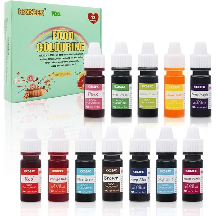 Colorant alimentaire liquide concentré Nourriture Dye 12 couleurs 6ml