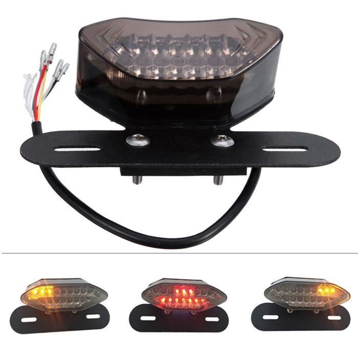 Feu arrière de moto avec support,12V 20LED Moto frein queue clignotant lumière plaque d'immatriculation lumière intégrée
