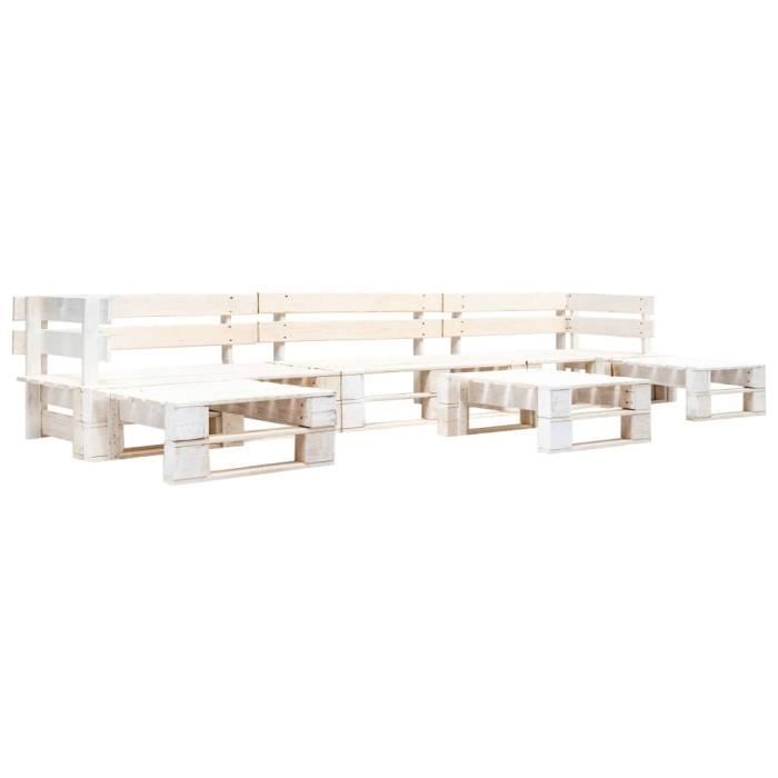 Salon de jardin palette Canapé d'angle palette 6 pcs Bois Blanc