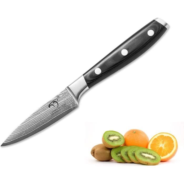 NANFANG BROTHERS Couteau d'office Damas - Couteau de Chef de Cuisine à éplucher de 3,5 Pouces Couteaux à Découper en Acier Inoxydabl