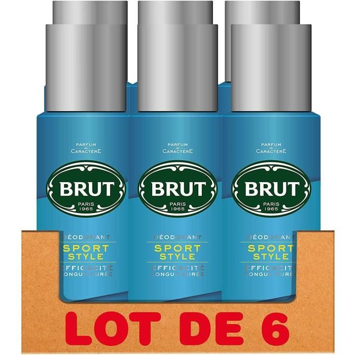 BRUT Lot de 6 Déodorants Homme Spray Sport Style Anti traces sans sels - 200ml