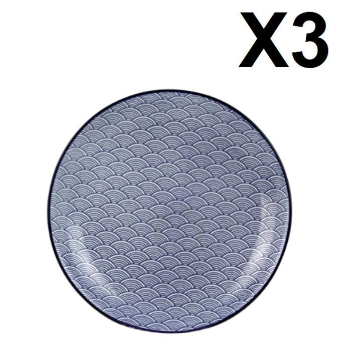 BLUE LAGOON Lot de 3 Assiettes 21 cm Bleu, service de table