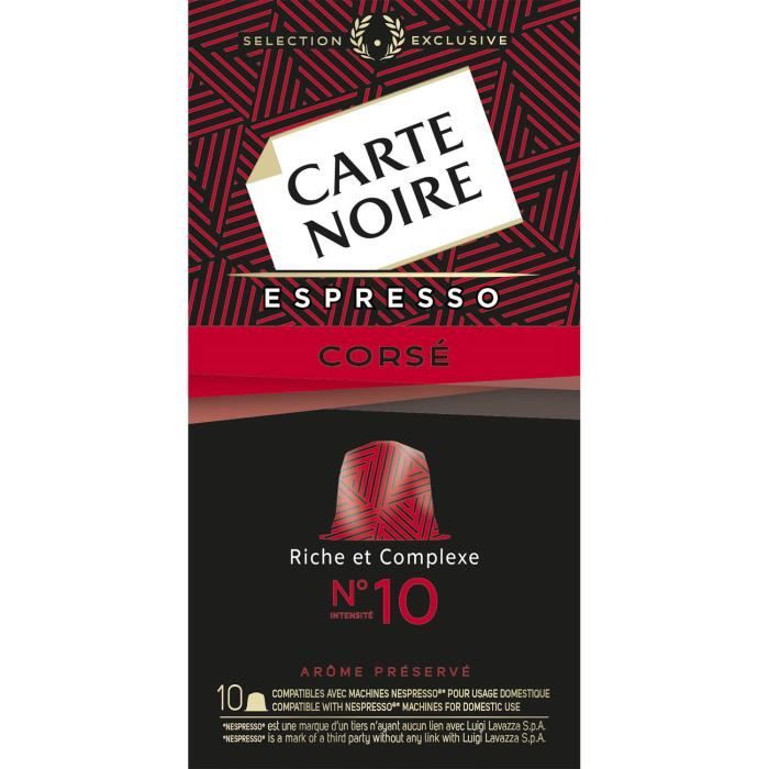 LOT DE 8 - CARTE NOIRE Café Corsé n°10 Compatible Nespresso - Boite de 10 capsules - 53 g