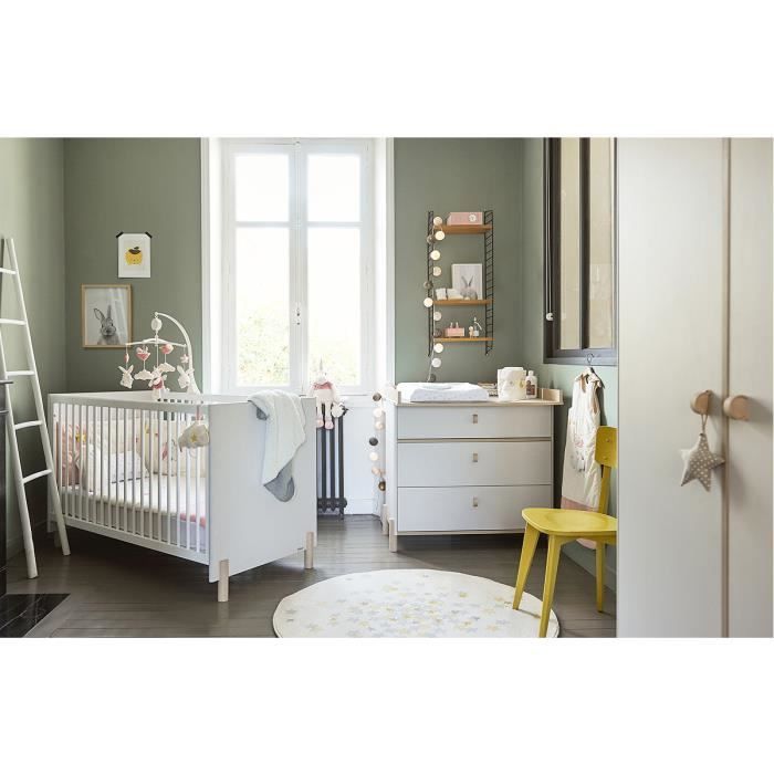 Chambre complète lit évolutif 70x140 - commode à langer - armoire 2 portes Galipette Eliott - Gris bois