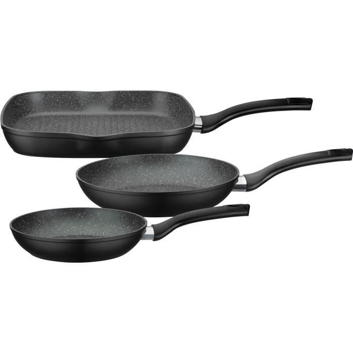 GSW 209359 Set de 3 poêles et grill en Aluminium Forgé - 20/24/28 cm - Revêtement Antiadhésif - tous feux dont induction