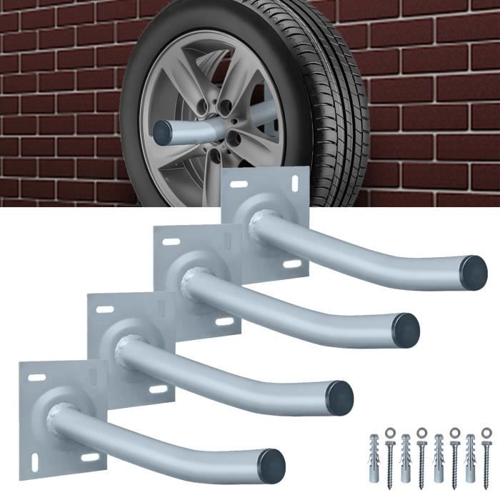 HENGMEI 4 Pièces Support de Pneus de Voiture，Cadre de pneu mural，Capacité de Charge Jusqu'à 50kg，tube + plaque de base en acier