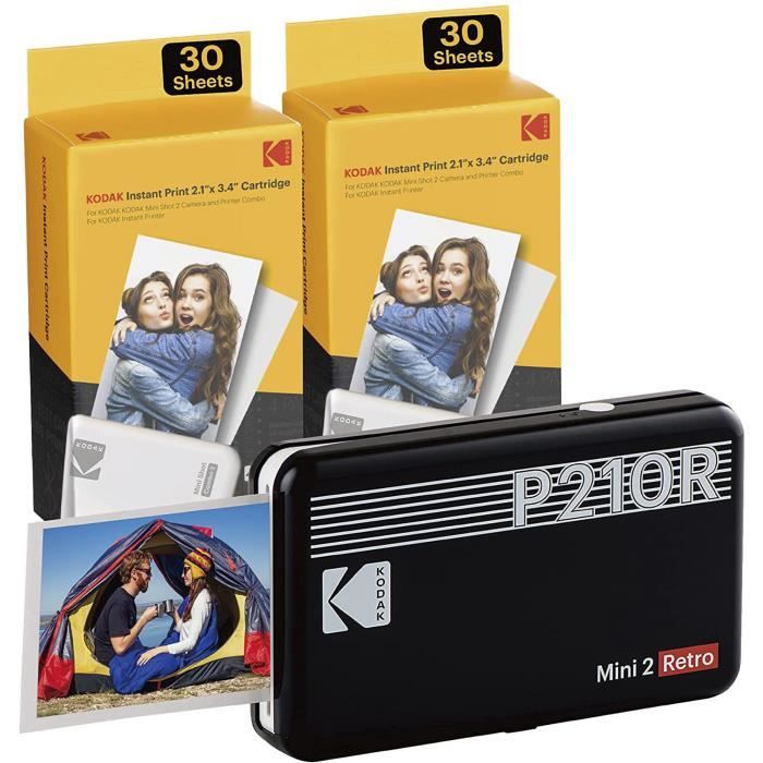 Kodak Mini 2 Retro Imprimante Photo Mobile pour Smartphone (iPhone & Android), Imprimante Bluetooth, 5,4 x 8,6cm, Black + 68 Photos