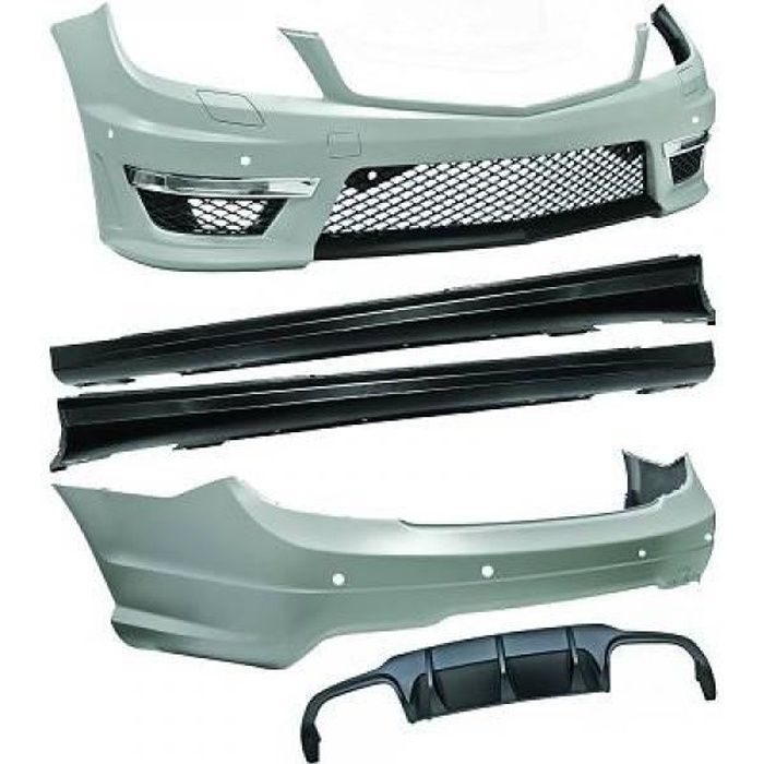 Kit Tuning pare chocs avant arrière bas de caisse MERCEDES CLASSE C (W204) look AMG C63 de 07 à 14