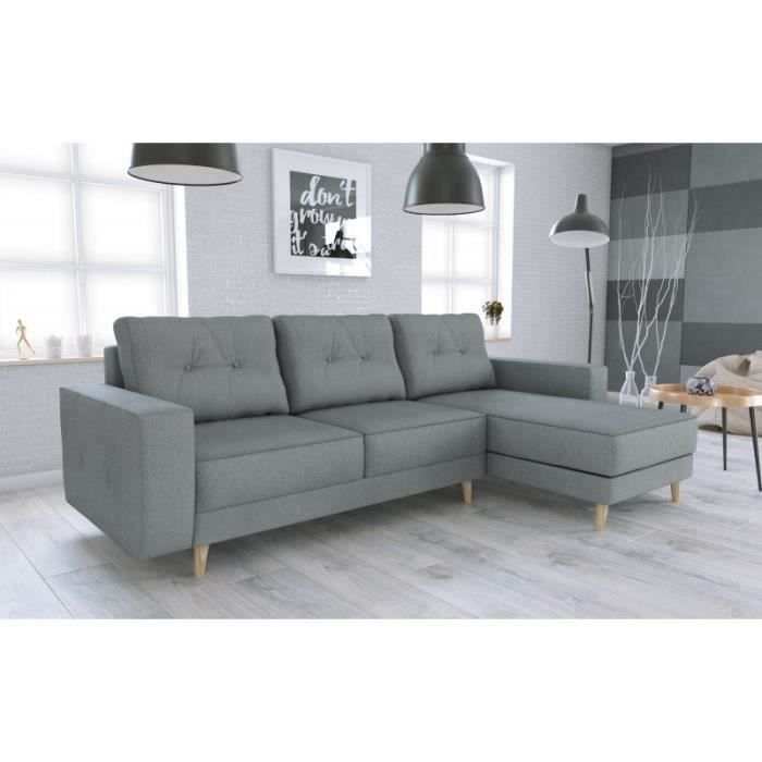 Canapé d'angle convertible VIGO scandinave avec boutons gris