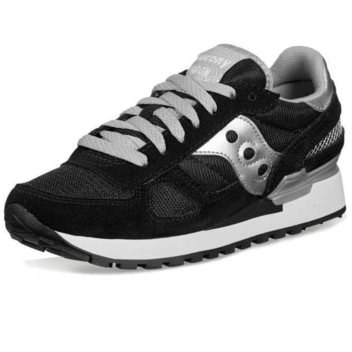 Baskets Saucony Ombre en daim noir et maille, en cuir détails Argenté. Semelle intérieure amovible et doublure en tissu micro