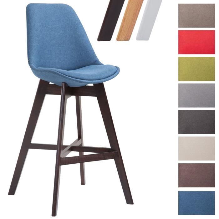 CLP Tabouret de bar CANNES en revêtement tissu rembourré et coque plastique, chaise haute à dossier et pietement quatre pieds bois