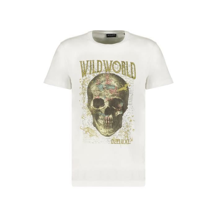 DEELUXE T-shirt dessin tête de mort TRAVELLER Natural
